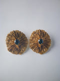 Vintage Yves Saint Laurent Gold Sunburst Clip-On Earrings – Green Stone, Made in France