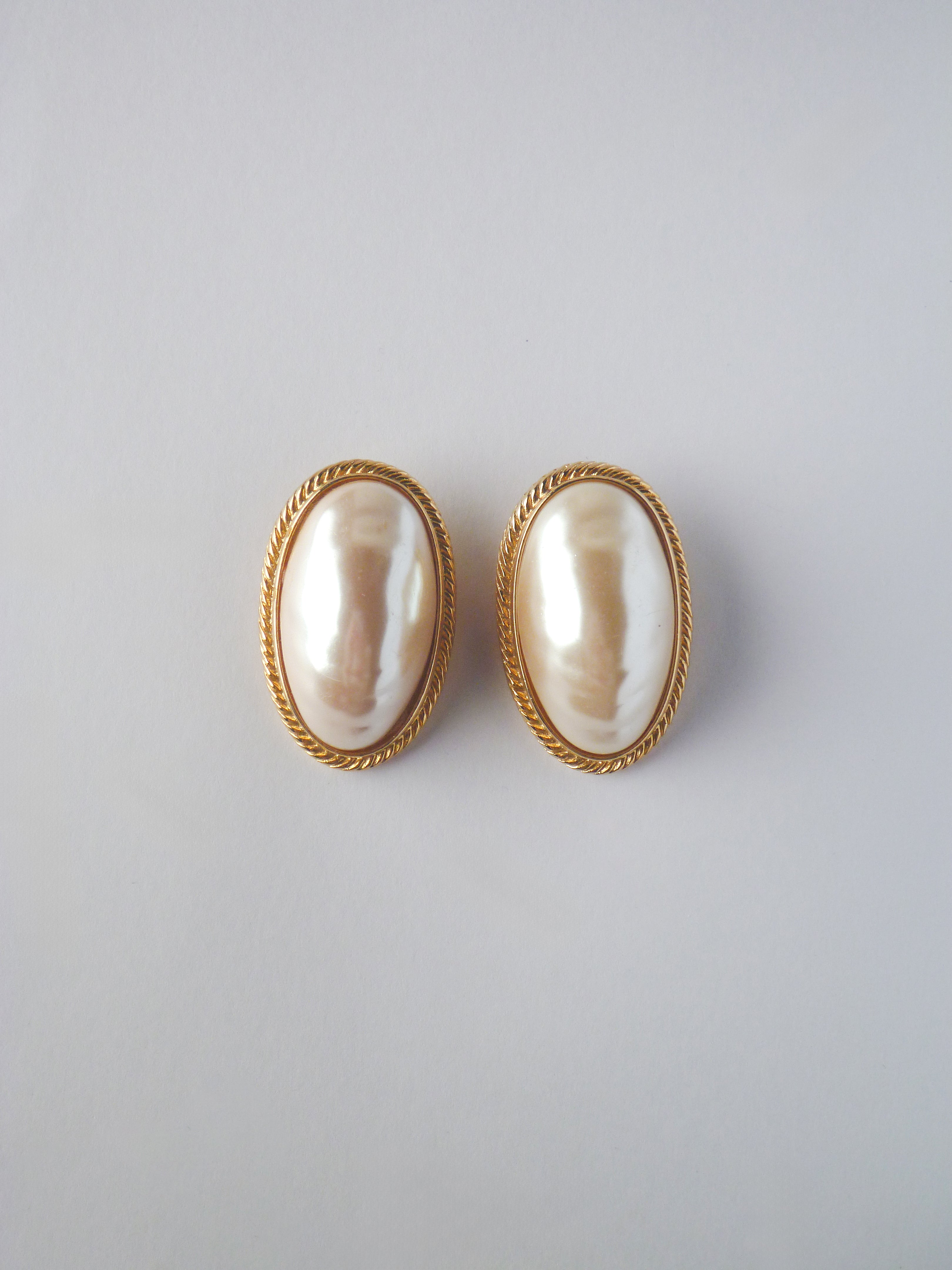 Vintage Givenchy Paris New York Clip-On Earrings – Gold Tone & Faux Moonstone