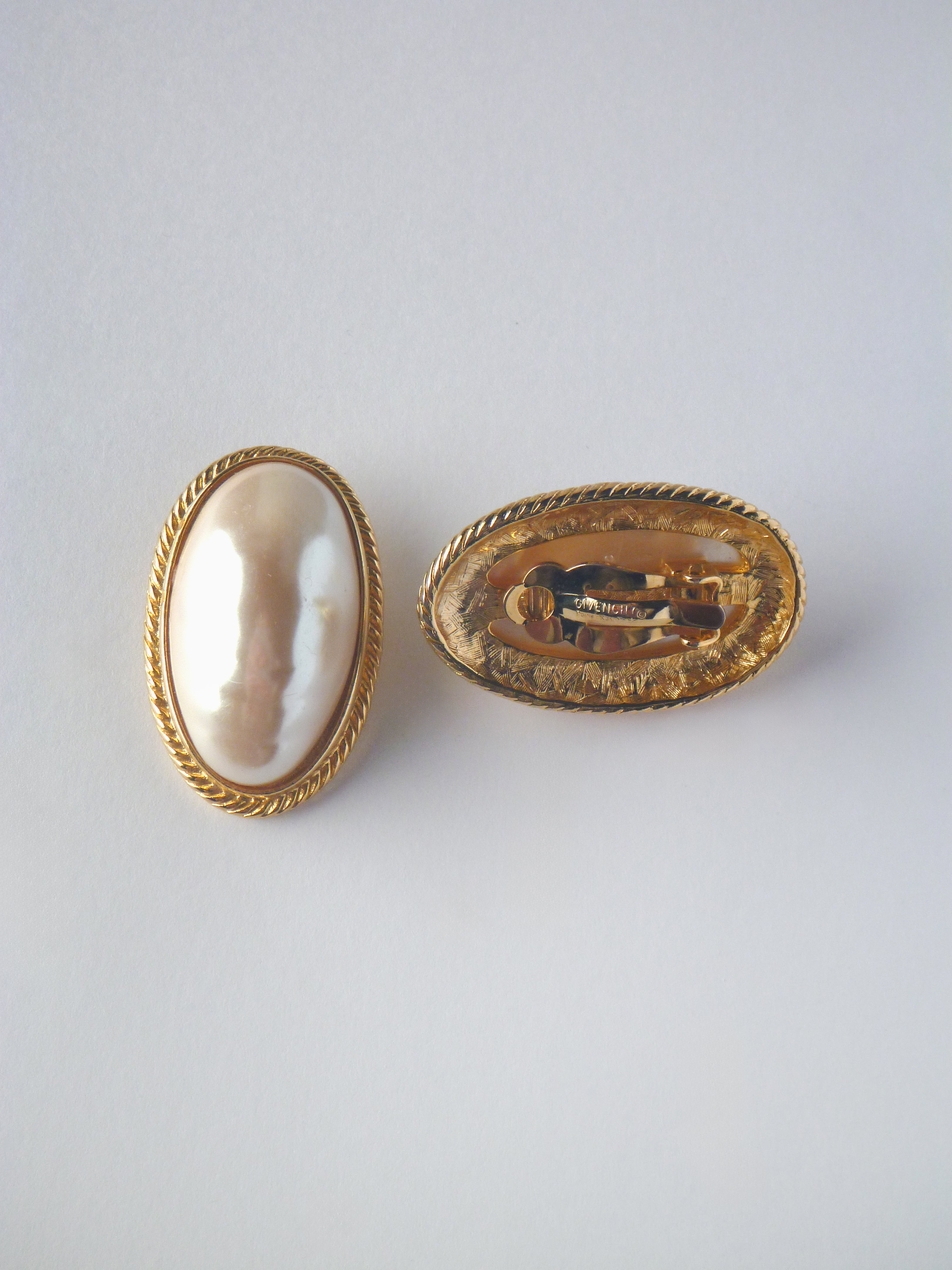 Vintage Givenchy Paris New York Clip-On Earrings – Gold Tone & Faux Moonstone
