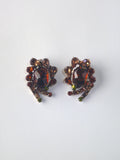 Vintage Christian Dior Signed Clip-On Earrings – Amber, Topaz & Olive Rhinestones